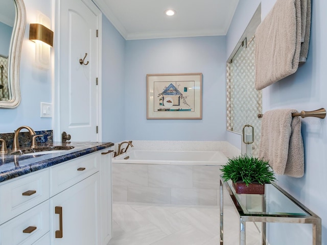 8 Sunset Bay Dr, Belleair, FL 33756 - bathroom featuring vanity, a garden tub, and crown molding