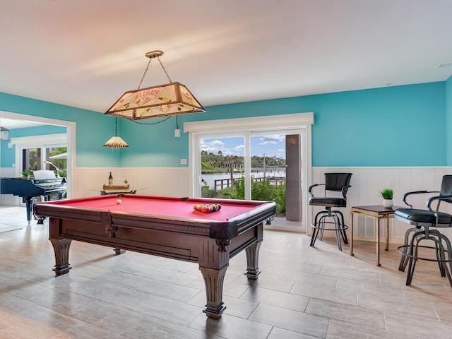 8 Sunset Bay Dr, Belleair, FL 33756 - rec room featuring wainscoting, billiards table, healthy amount of natural light, and a water view