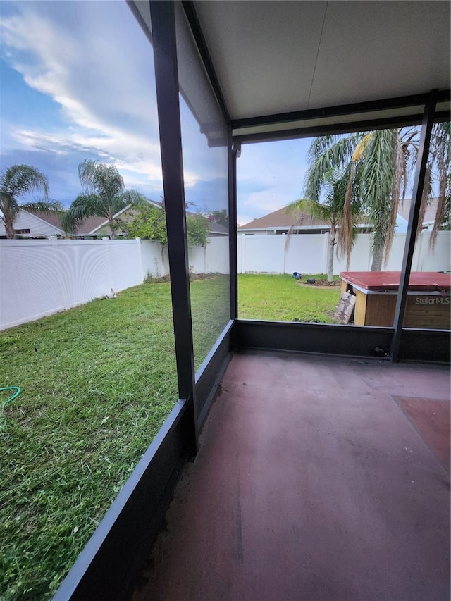 10539 Egret Haven Ln, Riverview, FL 33578 - unfurnished sunroom featuring a hot tub and plenty of natural light