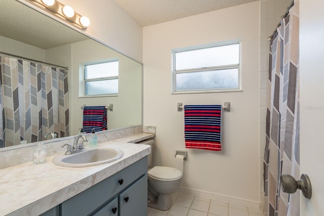 8629 Wolf Den Trl, Port Richey, FL 34668 - full bathroom featuring vanity, tile patterned flooring, a textured ceiling, and a shower with shower curtain