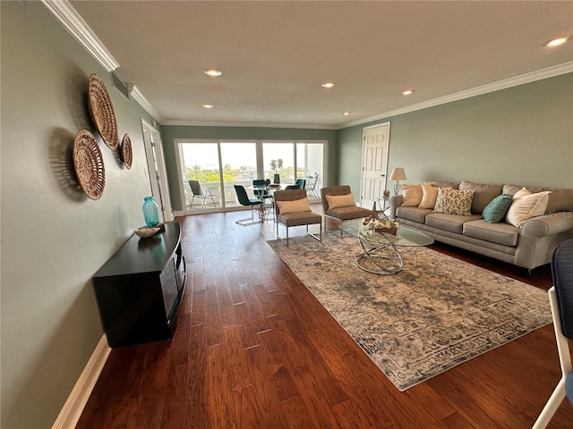 1365 Snell Isle Blvd NE Unit 6E, Saint Petersburg, FL 33704 - living room with dark wood-type flooring, recessed lighting, and crown molding