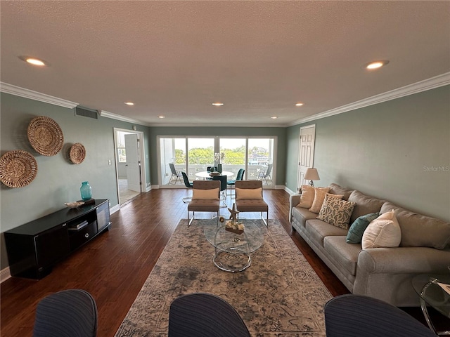 1365 Snell Isle Blvd NE Unit 6E, Saint Petersburg, FL 33704 - living room with dark wood finished floors, ornamental molding, and recessed lighting