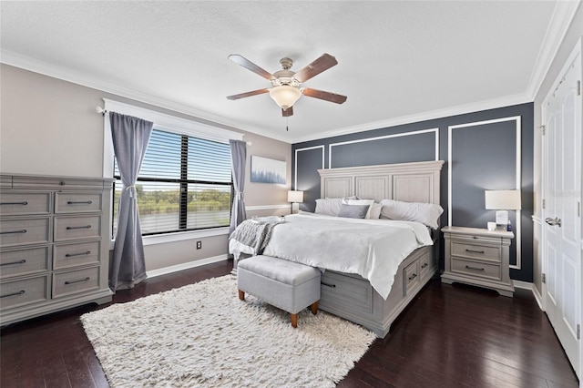 1604 Acadia Harbor Pl, Brandon, FL 33511 - bedroom featuring ornamental molding, dark wood-style floors, and ceiling fan