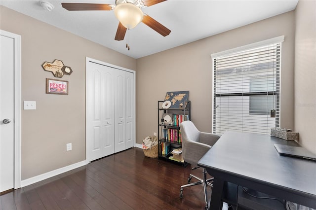 1604 Acadia Harbor Pl, Brandon, FL 33511 - office area with hardwood / wood-style flooring and a ceiling fan