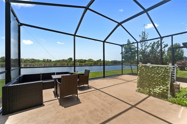1604 Acadia Harbor Pl, Brandon, FL 33511 - view of patio featuring an outdoor living space, a water view, glass enclosure, and outdoor dining area