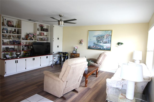 402 Dorchester Pl Unit 44, Sun City Center, FL 33573 - living area with ceiling fan and dark wood-type flooring