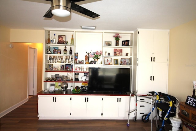 402 Dorchester Pl Unit 44, Sun City Center, FL 33573 - living room featuring ceiling fan and dark wood-style flooring