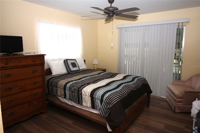 402 Dorchester Pl Unit 44, Sun City Center, FL 33573 - bedroom with wood finished floors, access to exterior, and a ceiling fan