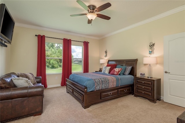 19309 Prairie Tree Pl, Tampa, FL 33647 - bedroom featuring crown molding, light carpet, and ceiling fan