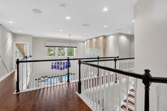 10313 Scarlet Chase Dr, Riverview, FL 33569 - hall with an upstairs landing, wood finished floors, and recessed lighting