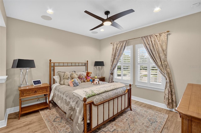 10313 Scarlet Chase Dr, Riverview, FL 33569 - bedroom featuring light wood-style flooring, a ceiling fan, and recessed lighting