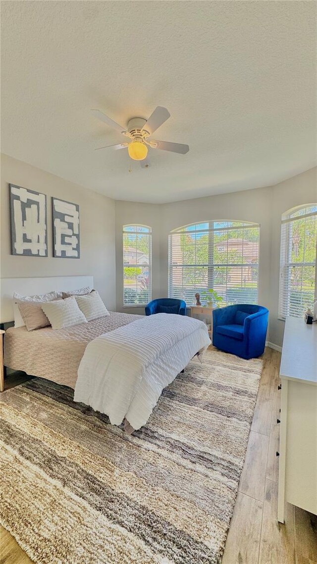 27312 Edenfield Dr, Wesley Chapel, FL 33544 - bedroom with wood finished floors, ceiling fan, and a textured ceiling