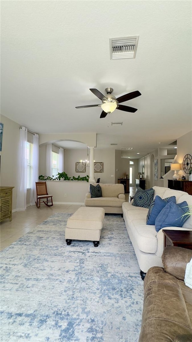 27312 Edenfield Dr, Wesley Chapel, FL 33544 - living room featuring a ceiling fan and light tile patterned flooring