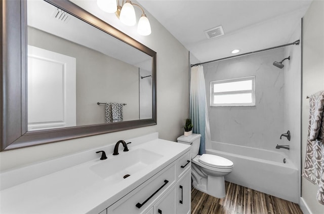 1800 Mapleleaf Blvd, Oldsmar, FL 34677 - full bathroom with shower / bathtub combination with curtain, vanity, and wood finished floors