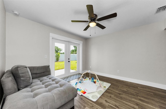 1800 Mapleleaf Blvd, Oldsmar, FL 34677 - living room featuring wood finished floors, ceiling fan, and french doors