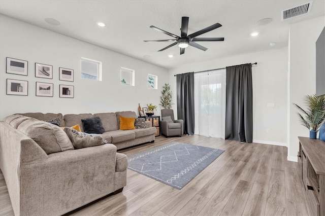 6352 Mooring Line Cir, Apollo Beach, FL 33572 - living area with a ceiling fan, light wood finished floors, and recessed lighting
