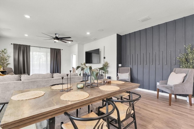 6352 Mooring Line Cir, Apollo Beach, FL 33572 - dining room featuring light wood-type flooring, ceiling fan, and recessed lighting