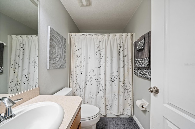 2349 Willimette Dr, Wesley Chapel, FL 33543 - bathroom with vanity, a textured ceiling, and a shower with shower curtain