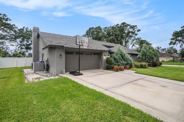 2701 Herndon St, Valrico, FL 33596 - view of front facade featuring a garage, stucco siding, driveway, a shingled roof, and a chimney
