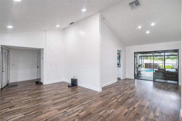2701 Herndon St, Valrico, FL 33596 - unfurnished room featuring high vaulted ceiling, dark wood-type flooring, and recessed lighting