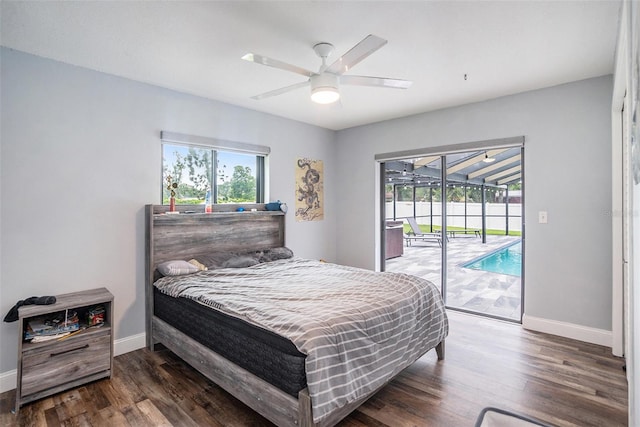 2701 Herndon St, Valrico, FL 33596 - bedroom with access to exterior, wood finished floors, a ceiling fan, and a sunroom