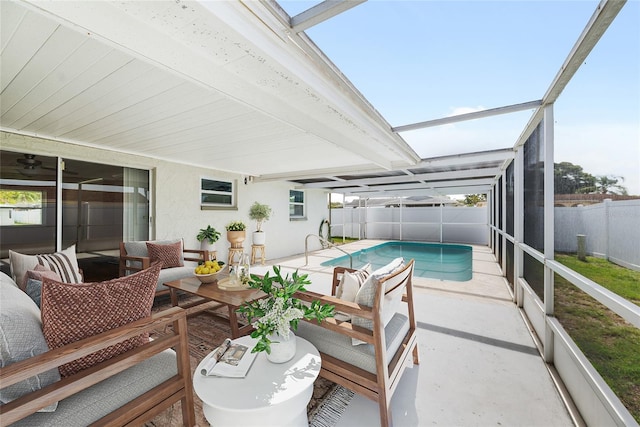 5720 Mockingbird Dr, New Port Richey, FL 34652 - sunroom / solarium featuring an outdoor hangout area, healthy amount of natural light, and beam ceiling