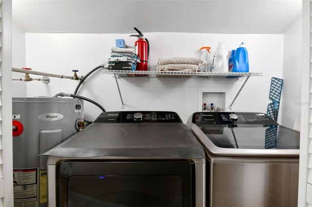 1722 Albemarle Rd, Clearwater, FL 33764 - laundry area featuring electric water heater and washer and clothes dryer