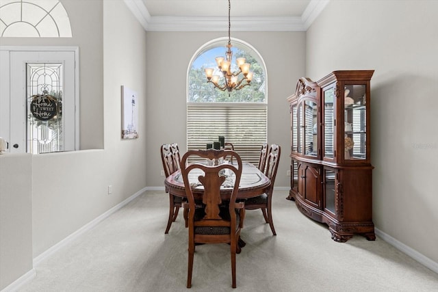 2900 W Lantana Dr, Beverly Hills, FL 34465 - dining area featuring a chandelier, light carpet, and crown molding