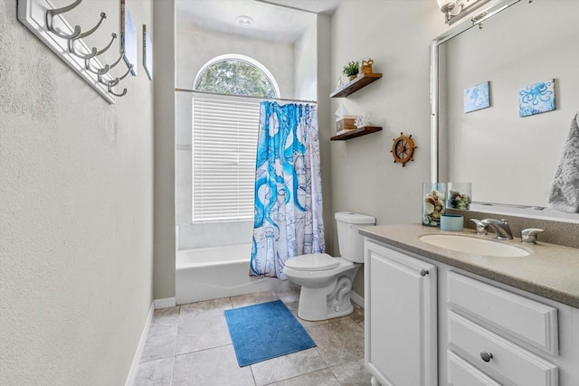 2900 W Lantana Dr, Beverly Hills, FL 34465 - full bathroom with vanity, tile patterned flooring, and shower / bathtub combination with curtain
