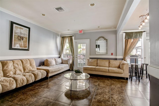 4221 W Spruce St Unit 2328, Tampa, FL 33607 - tiled living room with ornamental molding and recessed lighting