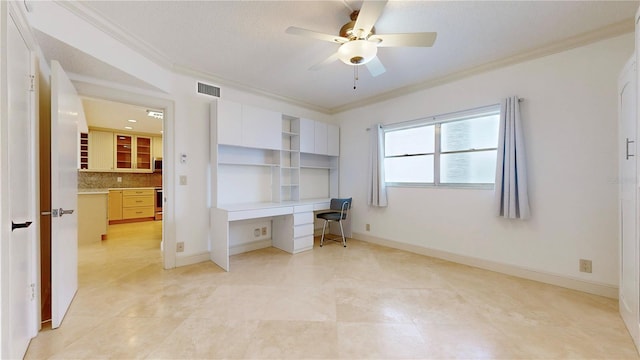 4950 Gulf Blvd Unit 903, St Pete Beach, FL 33706 - unfurnished office with ornamental molding, built in desk, and a ceiling fan