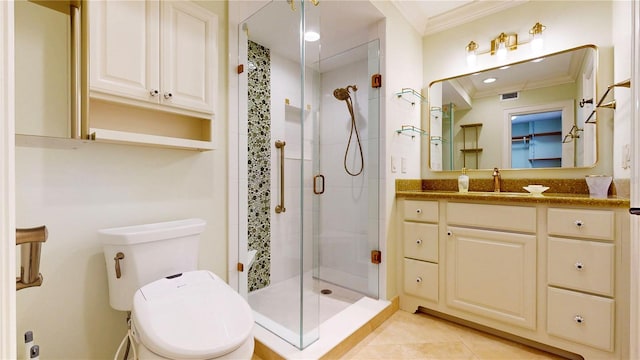 4950 Gulf Blvd Unit 903, St Pete Beach, FL 33706 - bathroom featuring ornamental molding, vanity, and a shower stall