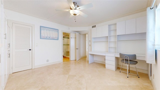 4950 Gulf Blvd Unit 903, St Pete Beach, FL 33706 - unfurnished office featuring built in study area, crown molding, ceiling fan, and built in features