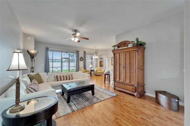 607 Tuscanny St, Brandon, FL 33511 - living room featuring ceiling fan and light wood finished floors