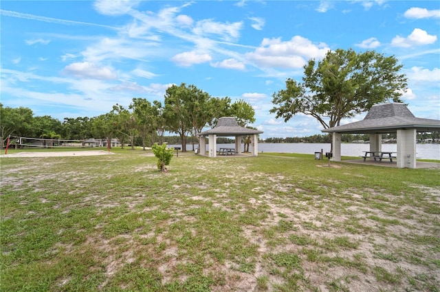 22238 River Rock Dr, Land O Lakes, FL 34639 - view of grassy yard featuring a gazebo, volleyball court, and a water view