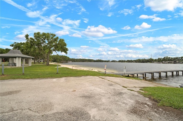 22238 River Rock Dr, Land O Lakes, FL 34639 - dock with a yard, a water view, and a gazebo