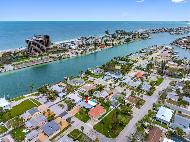 621 77th Ave, St Pete Beach, FL 33706 - aerial perspective of suburban area with a large body of water