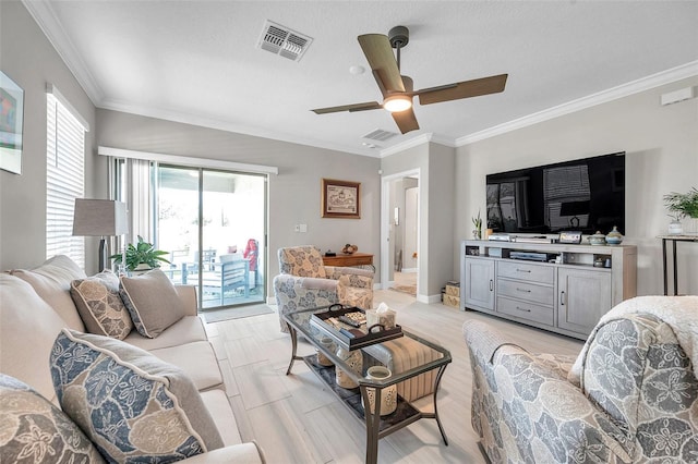 31530 Magna Gulf Loop, San Antonio, FL 33576 - living room featuring crown molding and ceiling fan