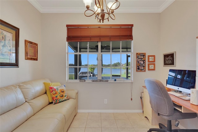 8251 118th Ave Unit 8251, Largo, FL 33773 - office featuring a chandelier, tile patterned floors, and ornamental molding