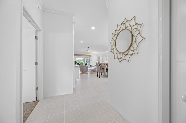 1760 W Shanelle Path, Lecanto, FL 34461 - hall featuring recessed lighting, light tile patterned flooring, and crown molding