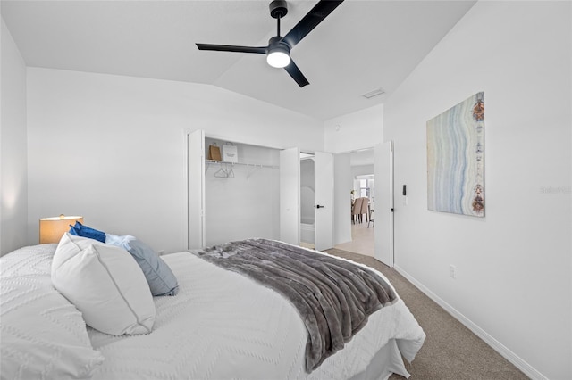 1760 W Shanelle Path, Lecanto, FL 34461 - carpeted bedroom with lofted ceiling, ceiling fan, and a closet