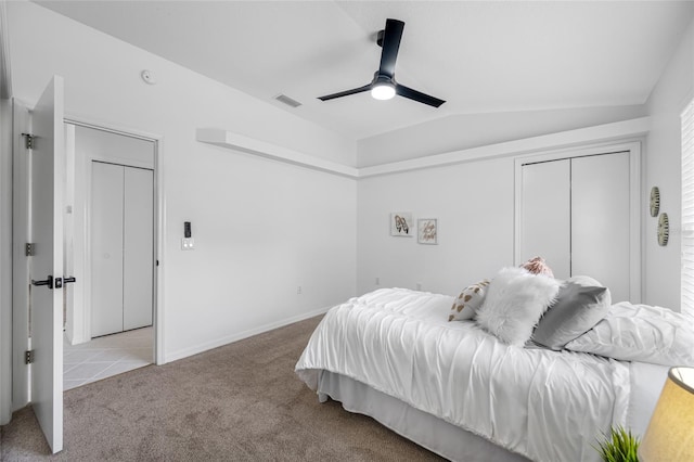 1760 W Shanelle Path, Lecanto, FL 34461 - bedroom with carpet, vaulted ceiling, and a ceiling fan