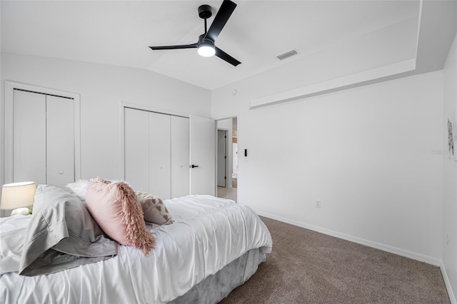 1760 W Shanelle Path, Lecanto, FL 34461 - carpeted bedroom featuring multiple closets, vaulted ceiling, and ceiling fan