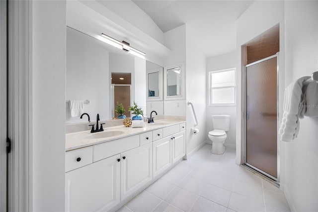 1760 W Shanelle Path, Lecanto, FL 34461 - bathroom with a stall shower, double vanity, and tile patterned floors