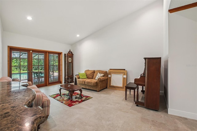 4128 Carrollwood Village Dr, Tampa, FL 33618 - living area with recessed lighting, high vaulted ceiling, and french doors
