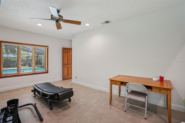 4128 Carrollwood Village Dr, Tampa, FL 33618 - office area with a textured ceiling, ceiling fan, and recessed lighting