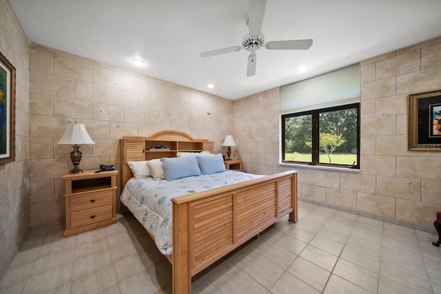 1835 Alicia Way, Clearwater, FL 33764 - bedroom with tile walls, light tile patterned flooring, recessed lighting, and a ceiling fan