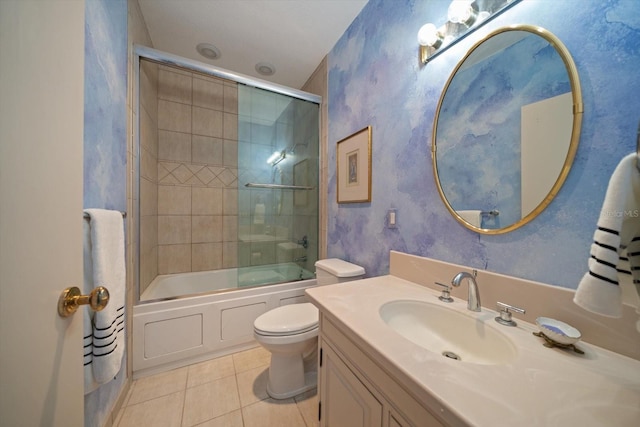 1835 Alicia Way, Clearwater, FL 33764 - bathroom with tile patterned floors, vanity, bath / shower combo with glass door, and wallpapered walls