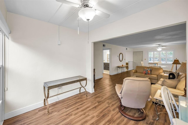 920 Virginia St Unit 204, Dunedin, FL 34698 - living area with ceiling fan and wood finished floors