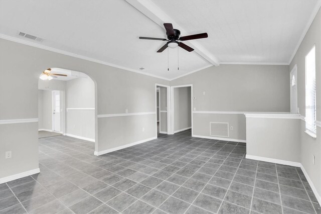 271 Eastpoint Ct, Spring Hill, FL 34606 - tiled empty room featuring a ceiling fan, arched walkways, and crown molding